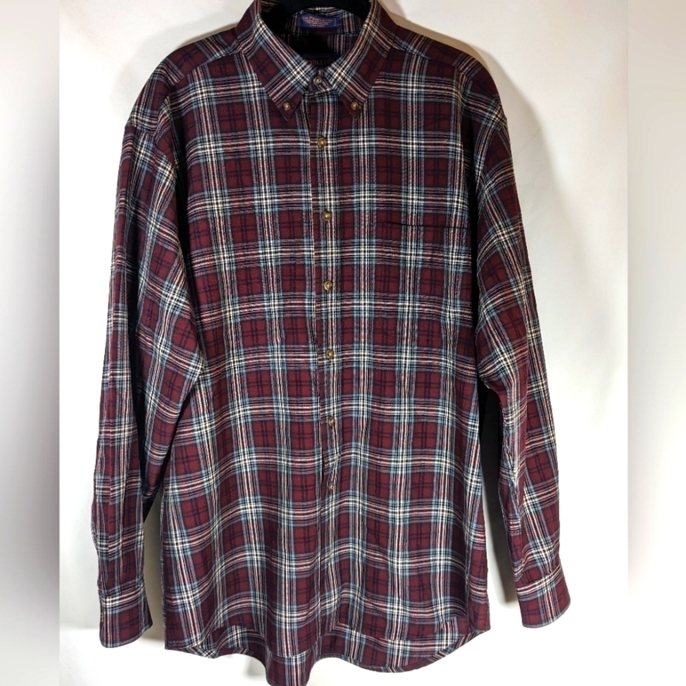 Vintage Sir Pendleton 100% Virgin Wool Red Button-Down Plaid Dress Shirt Size L